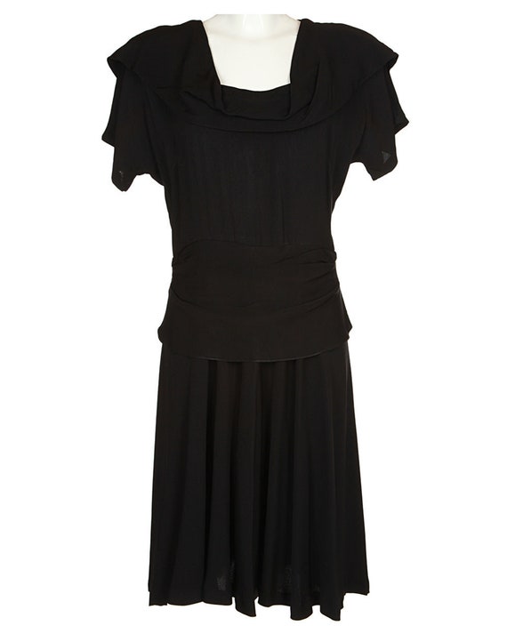 40s Black Peplum Midi Dress M