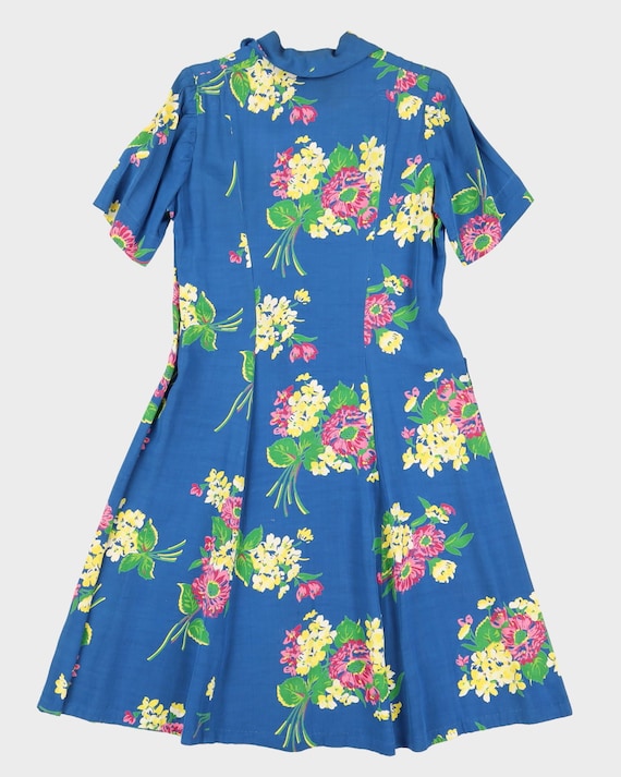 1940s Floral Rayon Patterned A-Line House-Robe Dr… - image 2