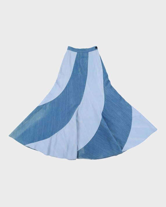 1970s TwinDenim Panelled Flared Maxi Skirt XXS Gem