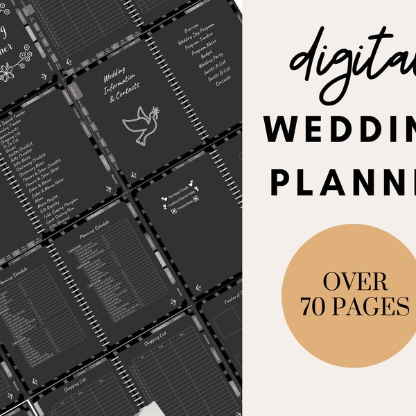 Digital wedding planner for GoodNotes, Ipad, Tablet | with hyperlinked sections, 20 banners and 200+ stickers