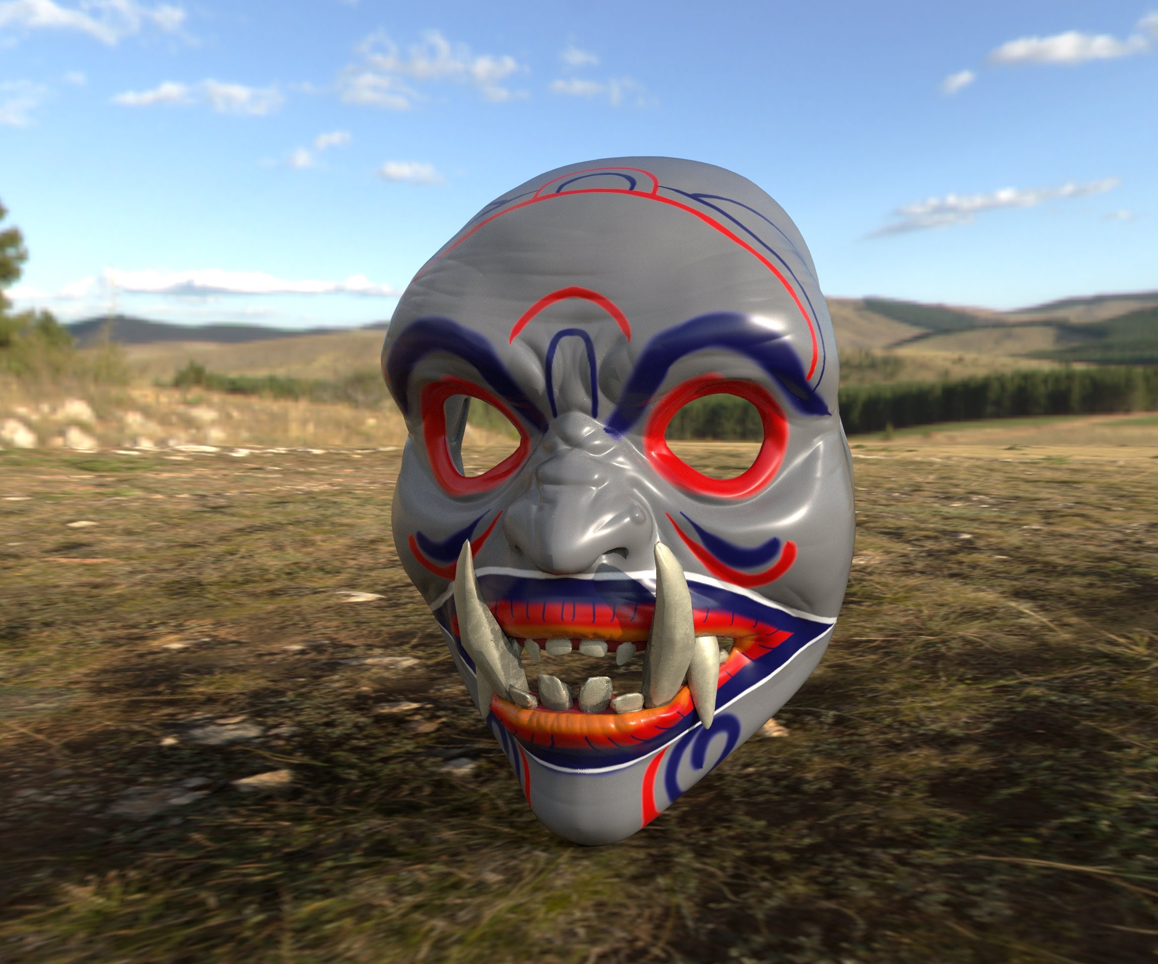 Fichier OBJ Masque Oni japonais 🎨・Modèle pour imprimante 3D à