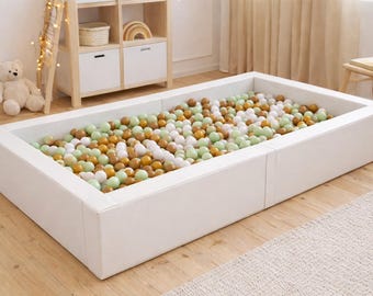 Grande piscina di palline in schiuma per bambini / Area giochi morbida / Dimensioni personalizzate / Ecopelle / Prodotto nell'UE