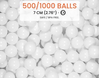 500 / 1000 White Ball Pit Balls 7 cm (2.76") BPA Free Non-Toxic Crush Proof – Mesh Storage Bag