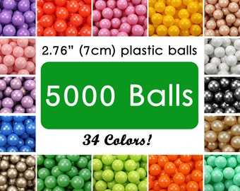 5000 Balls for ballpit, 36 colors - 7 cm, Plastic balls, non-toxic, soft ball pit child, toddler gifts, activity toy baby gift twin