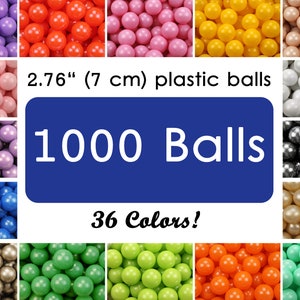 1000 Bälle 7 cm (2,76 Zoll) Phthalatfrei, BPA-frei, ungiftig, bruchsicher Spielbälle Pitbälle - 36 Farben + wiederverwendbare, haltbare Aufbewahrungstasche aus Netzstoff