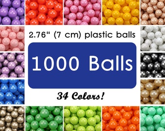 1 000 balles de 2,76 pouces sans phtalates, sans BPA, non toxiques et résistantes à l'écrasement, 36 couleurs dans un sac de rangement réutilisable et durable