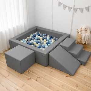 Weiches Spielbällebad für Kinder | Schaumstoff Set mit Rutsche & Bällen | Indoor Kleinkind Spielbereich | Montessori Spielen