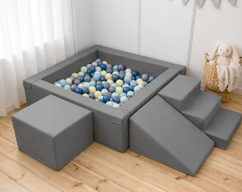 Soft Play Ball Pit for Kids | Foam Playground Set with Slide & Balls | Indoor Toddler Play Area | Montessori Play