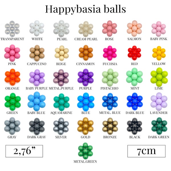 Colorful Ballpit Balls For Kids, Pool Soft Ocean Balls Eco Friendly - 2,76" (7 cm), plastic balls, happybasia, soft play equipment