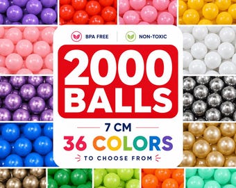 2000 Ball Pit Balls – 34 colors - 2,76" (7 cm), Soft Plastic – Non-Toxic, Custom Colors – Bulk Play Balls for Kids & Toddlers, Plastic balls