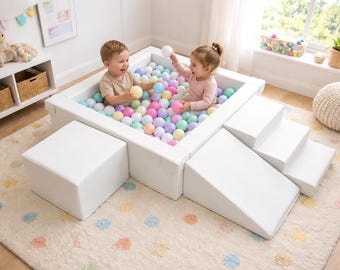 Soft Play Ball Pit for Kids | Foam Playset with Slide & Balls | Indoor Playground | Montessori Toddler Play Area