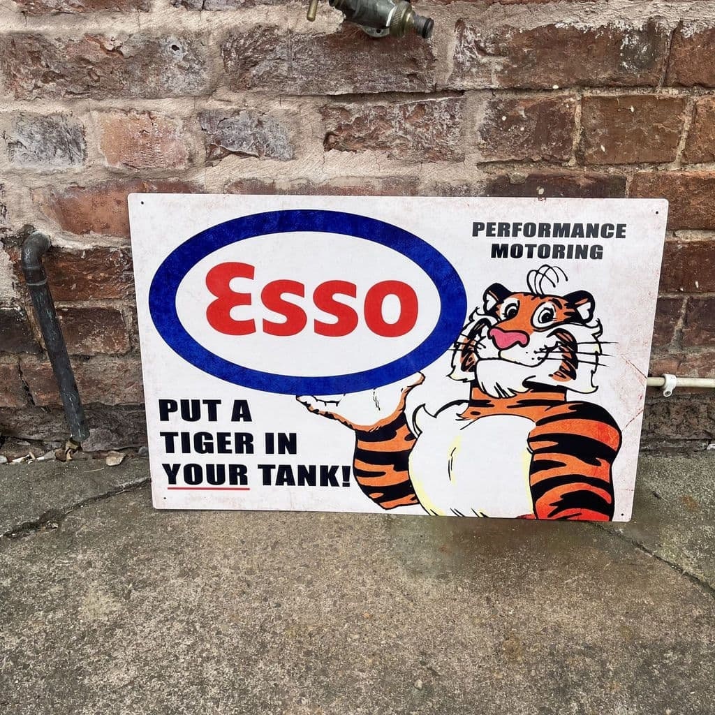 US SELLER Esso put a tiger in your tank gas tin metal sign indoor outdoor 