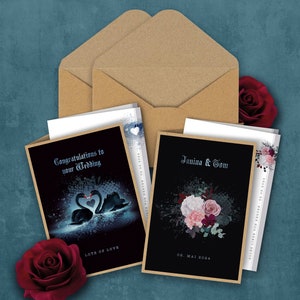 personalisierbare Glückwunschkarte zur Hochzeit, inkl. Umschlag und passendem Einlegebogen, stabile Klappkarte, individuell, gothic