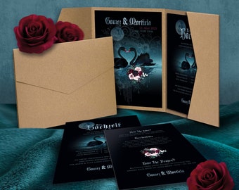 Personal wedding invitation set "dark wedding", with envelope & removable information card, DinB6, sturdy kraft paper