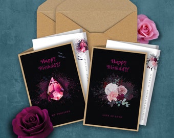 Personalizable greeting card including insert sheet and envelope, sturdy folding card, birthday card, greeting card, individual, gothic