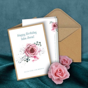 personalisierbare Glückwunschkarte inkl. Einlegebogen und Umschlag, stabile Klappkarte, Grußkarte, z.B. Geburtstag, Jahrestag, individuell