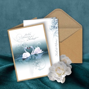personalisierbare Glückwunschkarte »Schwanenherz« zur Hochzeit, inkl. Umschlag und passendem Einlegebogen, Hochzeitskarte, edles Design