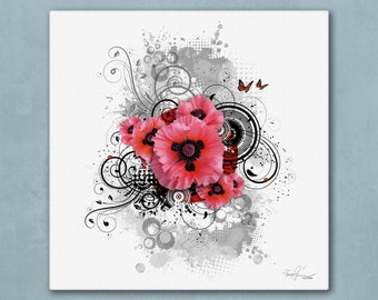 Canvas picture »Poppy«, art, artwork, collage, gift, many sizes, square or portrait format, wall decoration