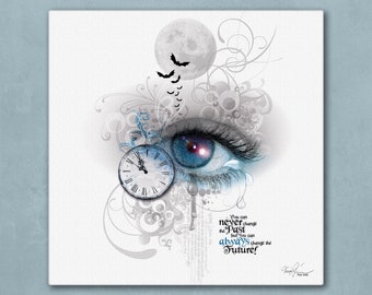 Canvas picture "New Beginning", artwork, eye in blue, art, wall decoration, collage, many sizes, square or portrait format