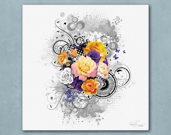 Canvas picture »Roses«, art, artwork, collage, gift, many sizes, square or portrait format, wall decoration