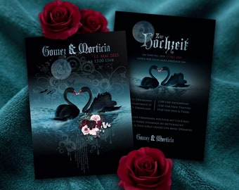 Personalized invitation cards "dark wedding", DIN A6, reverse side individually with text of your choice