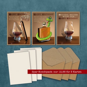 2x Glückwunschkarten »Whisky / Rum« inkl. Umschlag & Einlegebogen, Artwork, stabiles Kraftpapier