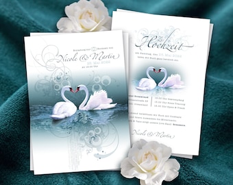 Customizable invitation cards for the wedding, Din-A6, reverse individually with text of your choice