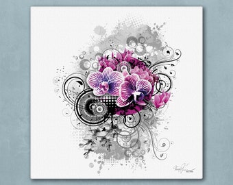 Canvas picture »Orchid«, art, artwork, collage, gift, many sizes, square or portrait format, wall decoration