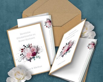 Individual, personalizable greeting card »Flowers« including insert sheet and envelope, sturdy folding card, e.g. birthday, wedding...