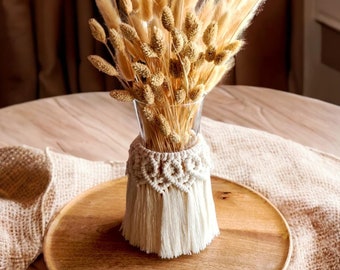 Große handgemachte Makramee Vase natur weiß / beige gemütliche Wohndeko Boho Deko Tischdeko Hochzeit Blumenvase Glasvase Frühlingsdeko