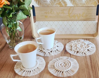 Set of 2 handmade cup coasters glass coasters boho style decorative accessories natural white macrame coasters cozy decorative table decoration