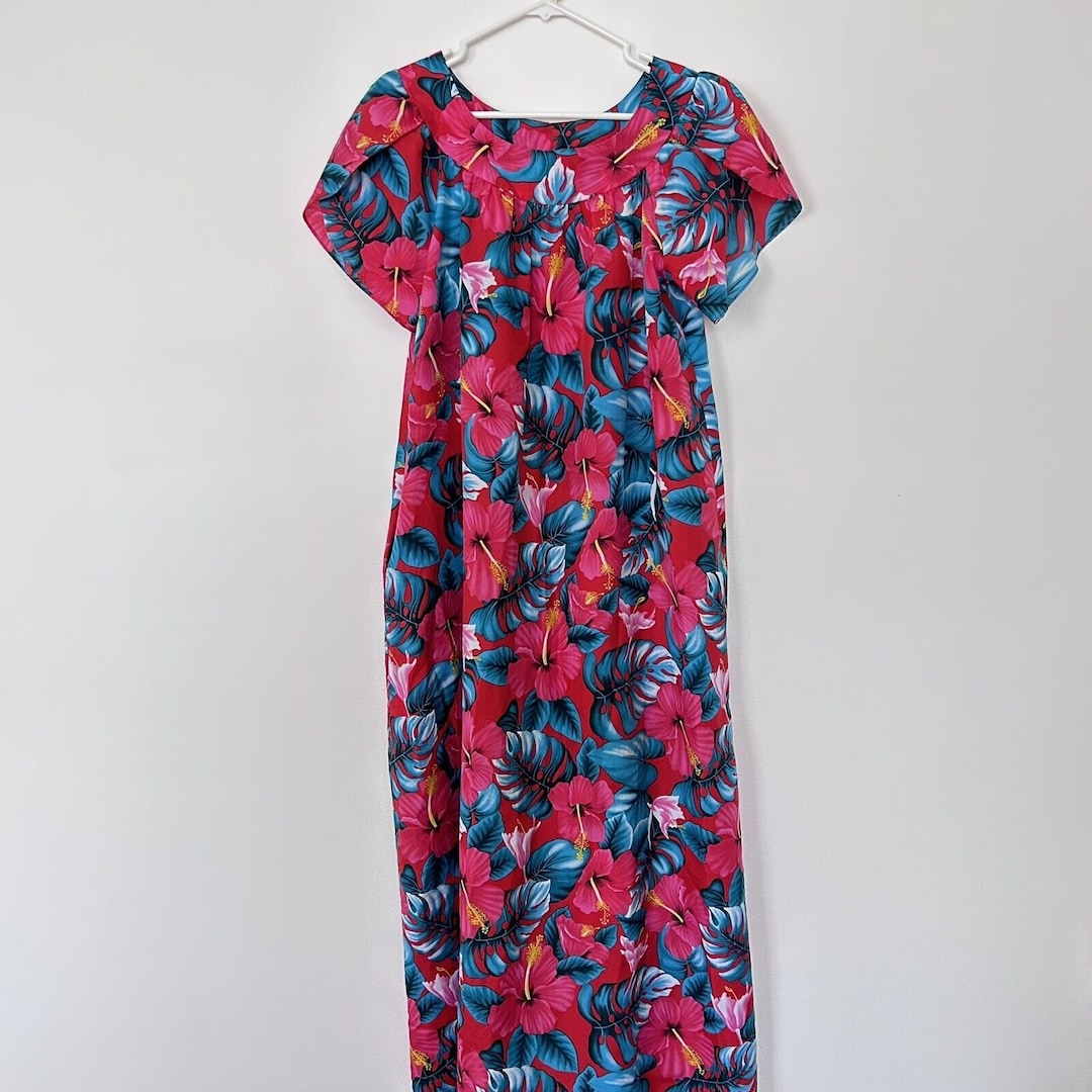 Vintage 70 Hilo Hattie M Retro Hibiscus Floral Muu Muu Hawaiian Dress ...