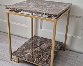 Emperador marmeren bijzettafel, handgemaakt in mijn werkplaats in Essex in het Verenigd Koninkrijk.
