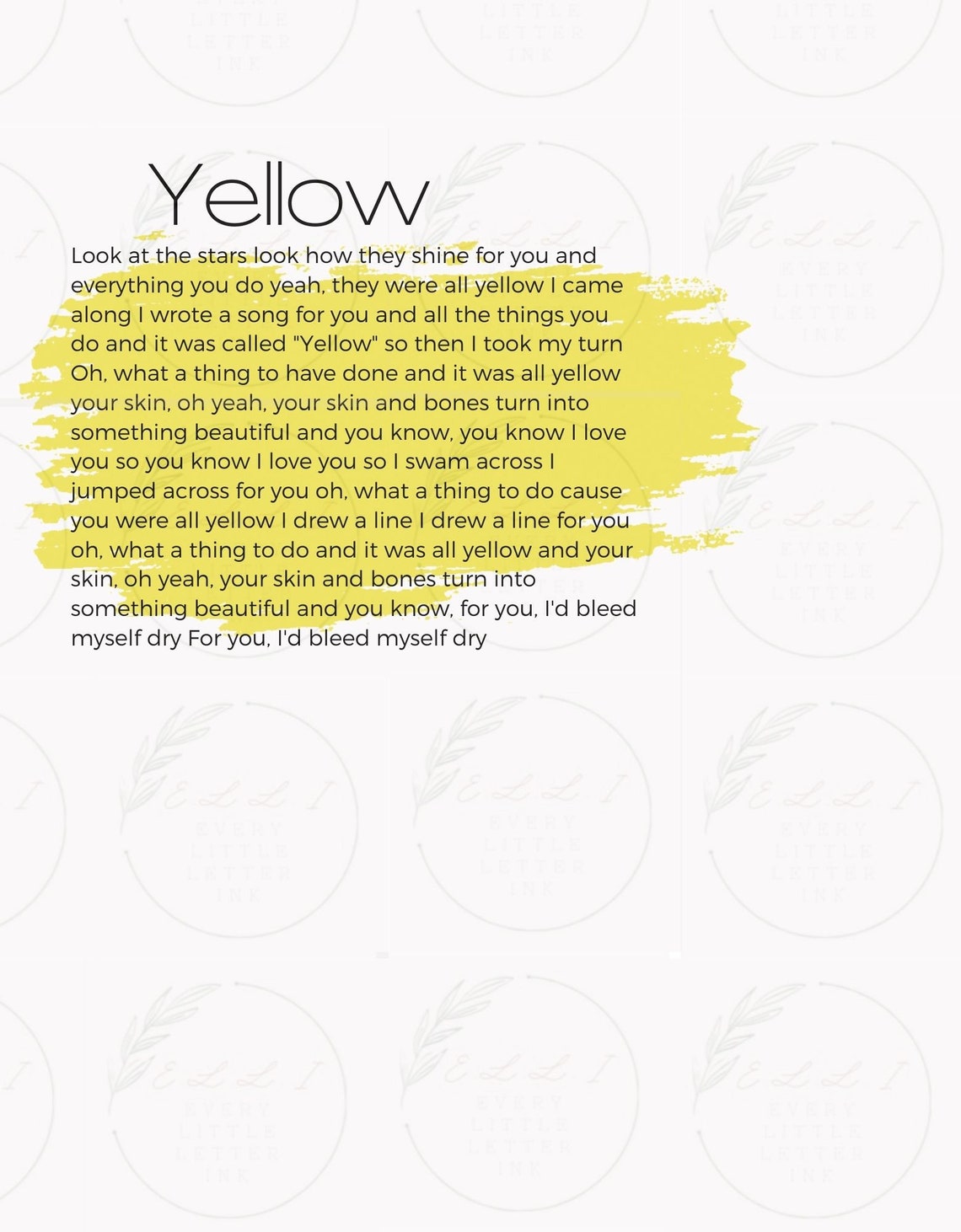 Coldplay Yellow SVG Files for Cricut Svg Music Svg Lyrics Svg Etsy Canada