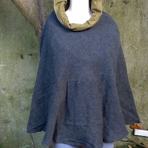 poncho, anthracite, cape, unisex, wool, warm, cosy, casual, hood, cotton, basic, bag, one size