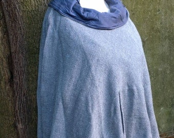 poncho, light grey, cape, unisex, wool, warm, cozy, casual, hood, cotton, basic, bag, one size