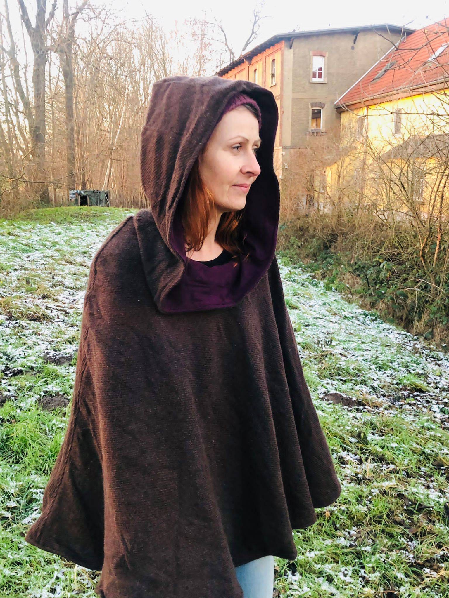 Fluffy hooded poncho discount