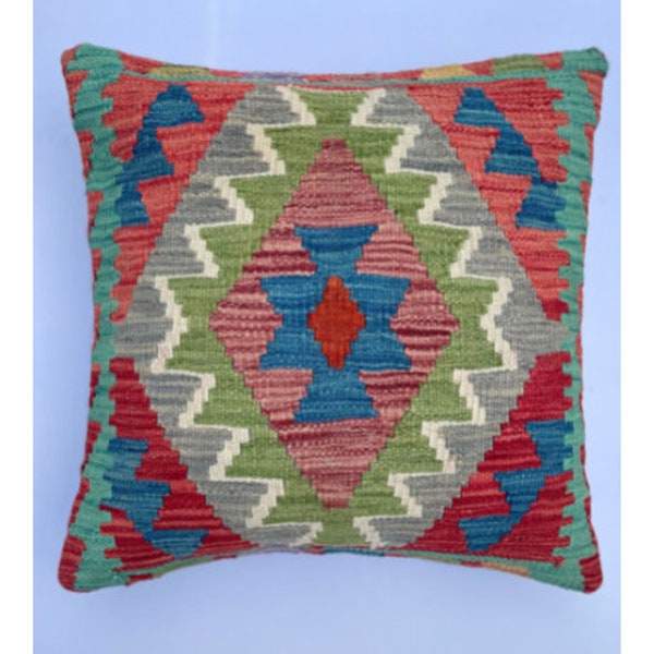 Handmade Natural Wool Kilim Cushion Covers|Terracotta Southwestern Cushion Case|Decorative Aztec Ethnic Home Decor|Geometric Pillow Case