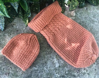 PDF COCON NAISSANCE knitting pattern + hat in French, English, Spanish.pdf 2 sizes 2 versions circular or straight needles