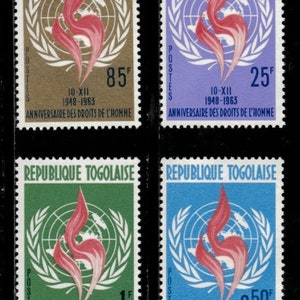 Togo 1963 - United Nations, Human Rights, 15 Years - Set of 4v Stamps - Scott 457-60 - MNH
