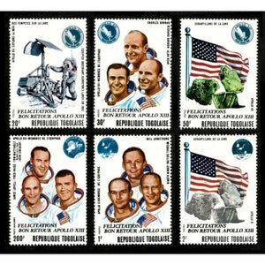 Togo 1970 - Moon Landings, Apollo 13 OVPT - Set of 6v Stamps - Scott 746-50, C136 - MNH