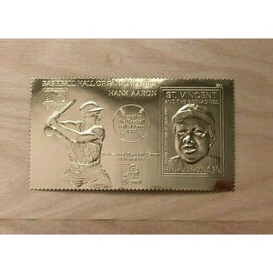 St. Vincent 1996 - Hank Aaron, Hall of Fame, Baseball 23k Gold Foil Stamp - MNH