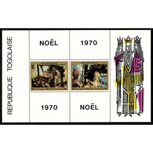 Togo 1970 - Christmas, Adoration Paintings - Souvenir Sheet - Scott C142a - MNH
