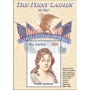 Gambia - The First Ladies Of The USA - MARTHA JEFFERSON - Souvenir Stempelbogen - postfrisch