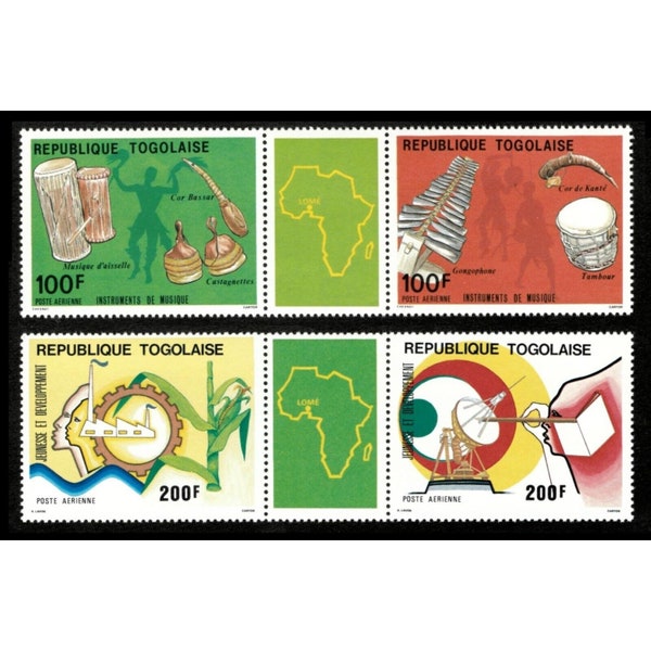 Togo 1985 - PhilexAfrica, Culture - Set of 2 Pairs of 2v Stamps - Scott C538a, C540a - MNH