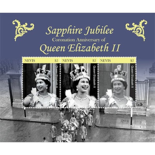 Nevis 2018 - Queen Elizabeth, Sapphire Jubilee - Sheet of 3v - Scott 1944 - MNH