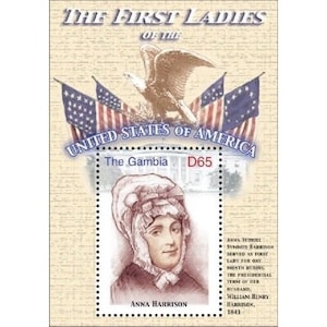 Gambia - The First Ladies Of The USA - ANNA HARRISON - Souvenir Briefmarkenbogen - postfrisch