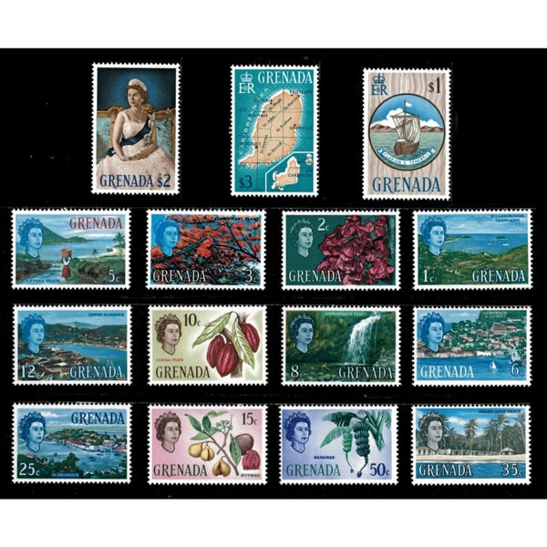 Grenada 1966 - Queen Elizabeth, Island Definitives - Set of 15v Stamps - 215-29 - MNH