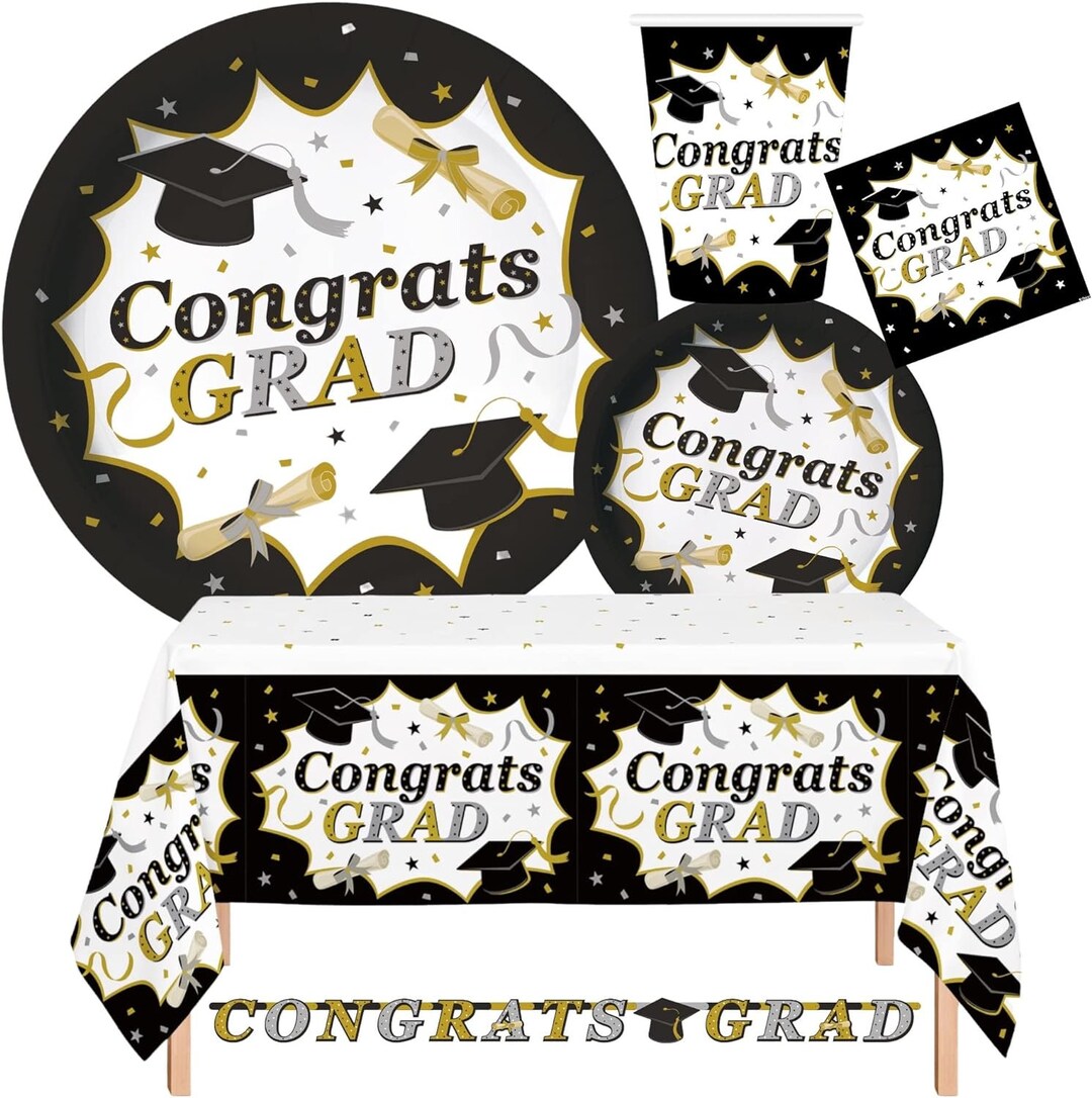 120 Pc Classic Graduation Value Pack Party Set Include 7 Snack Dessert ...