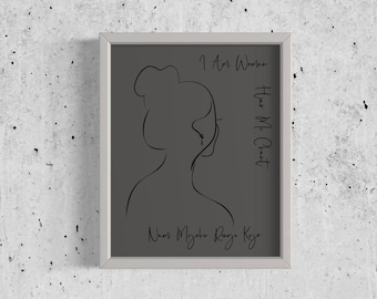Wall Art - I Am Woman Hear Me Chant Nam Myoho Renge Kyo - Line Art Woman - Original Artwork - 4 Aspect Ratios - Grey Background